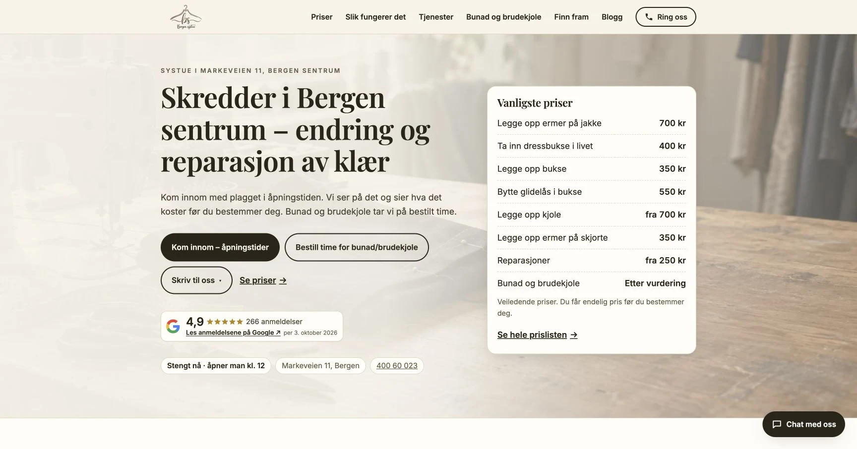 Bergen Systues nye nettside med tjenester, priser og timebestilling.